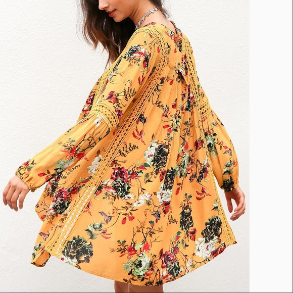 Sexy marigold floral long sleeve casual dress - Picture 4 of 6