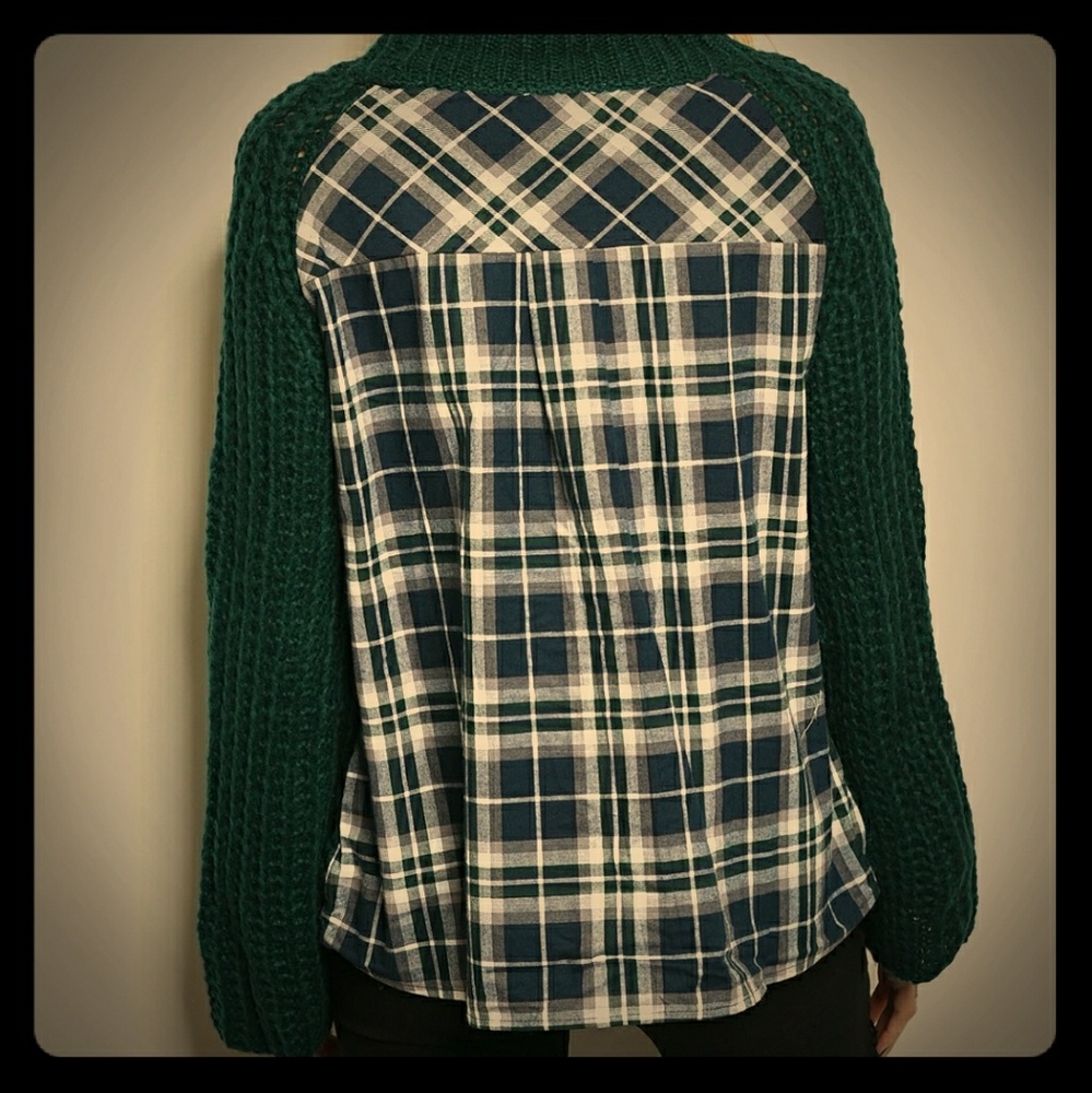 Teal Plaid Detail Sweater