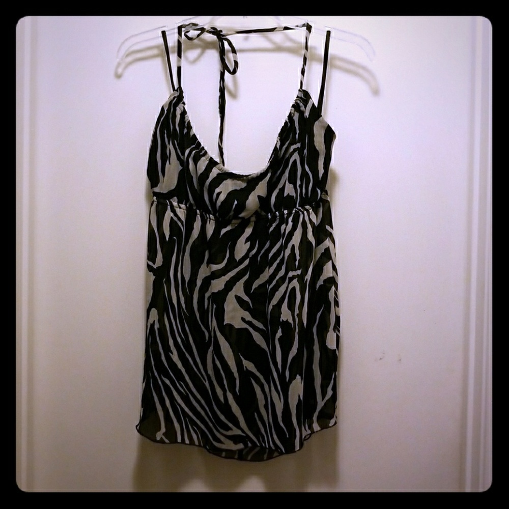 Semi-sheer halter top, Zebra print