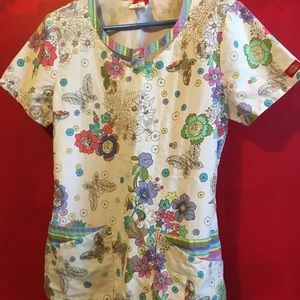 Dickie's rainbow, floral print scrub top