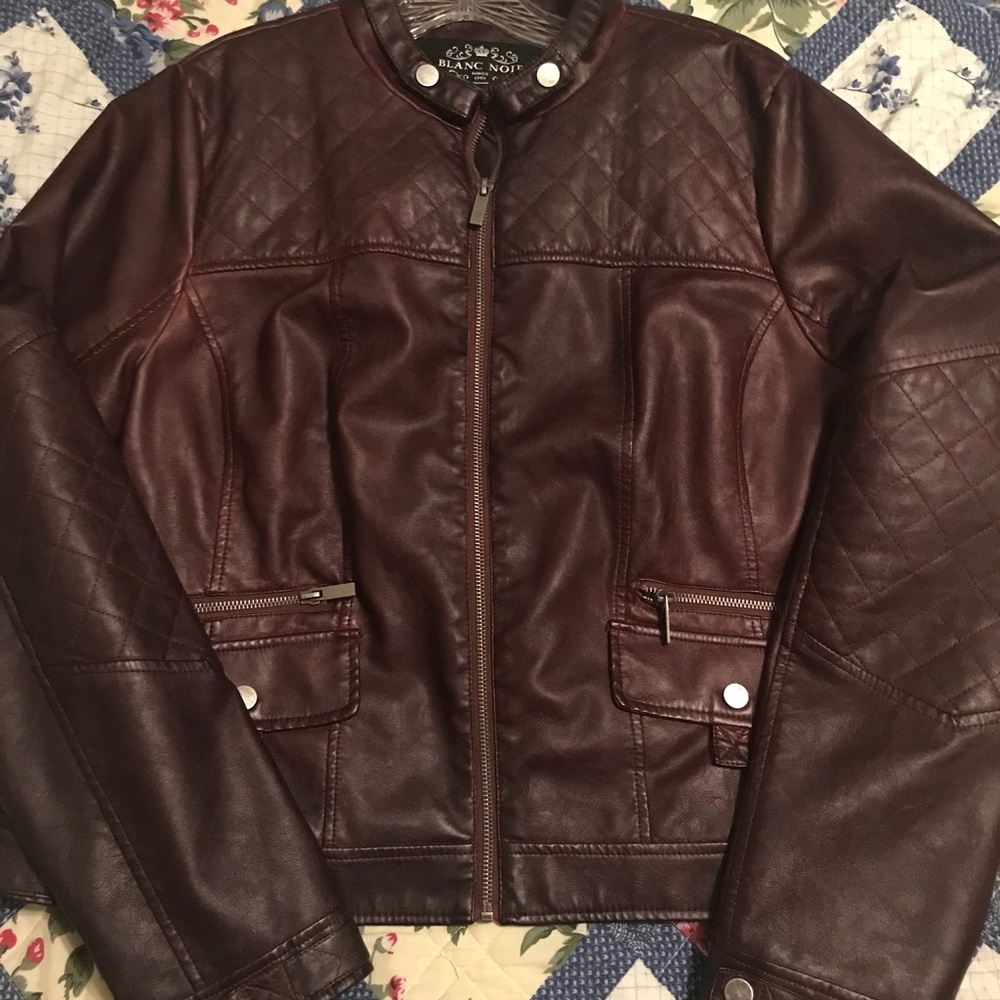Oxblood Vegan Leather Motorcycle Jacket SZ 1X