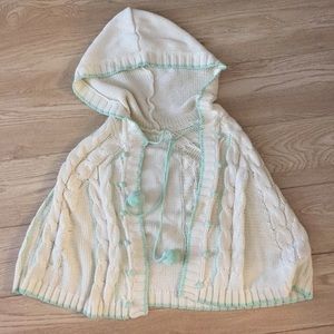 Paul & Joe Knit Hooded Sweater Poncho Pom Poms