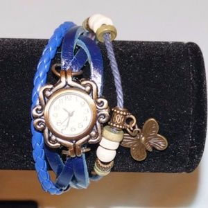 Blue BoHo Leather and Copper Watch
