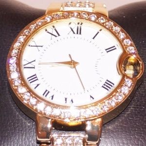 Geneva Analog Watch/Crystal Rimmed Face & Band