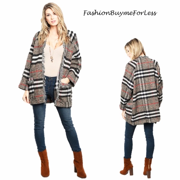 Buyme4Less Jackets & Blazers - Wool Oversized Safari Fringed Plaid Hunting Jacket