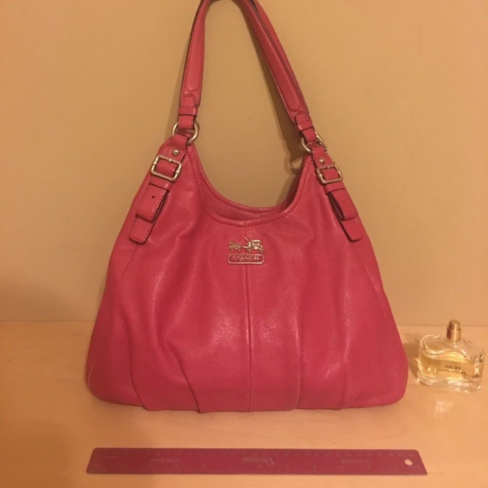 Hot pink Coach purse beige interior 3 big pockets