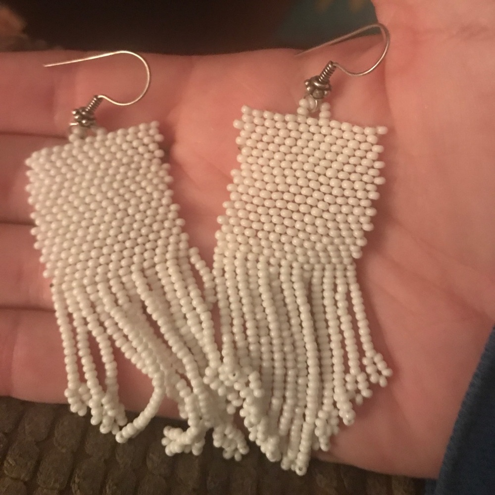 White Seed Bead Earrings