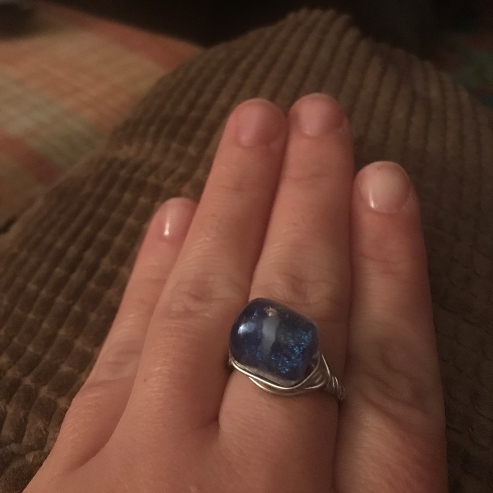 Wire wrap ring with blue stone