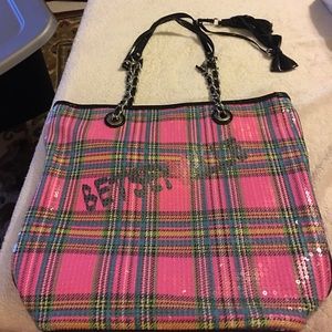 BETSEYVILLE Pink Plaid Sequin Tote