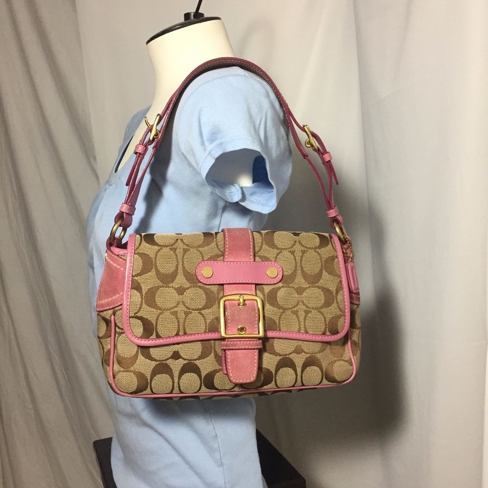COACH Pink Tan Shoulder Purse Dust Bag 1482P