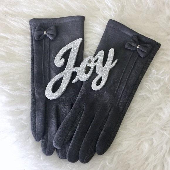 Gray Bow Accent Touch Screen Gloves - Picture 2 of 5