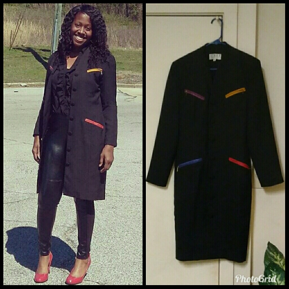 Black long length blazer with colored pockets