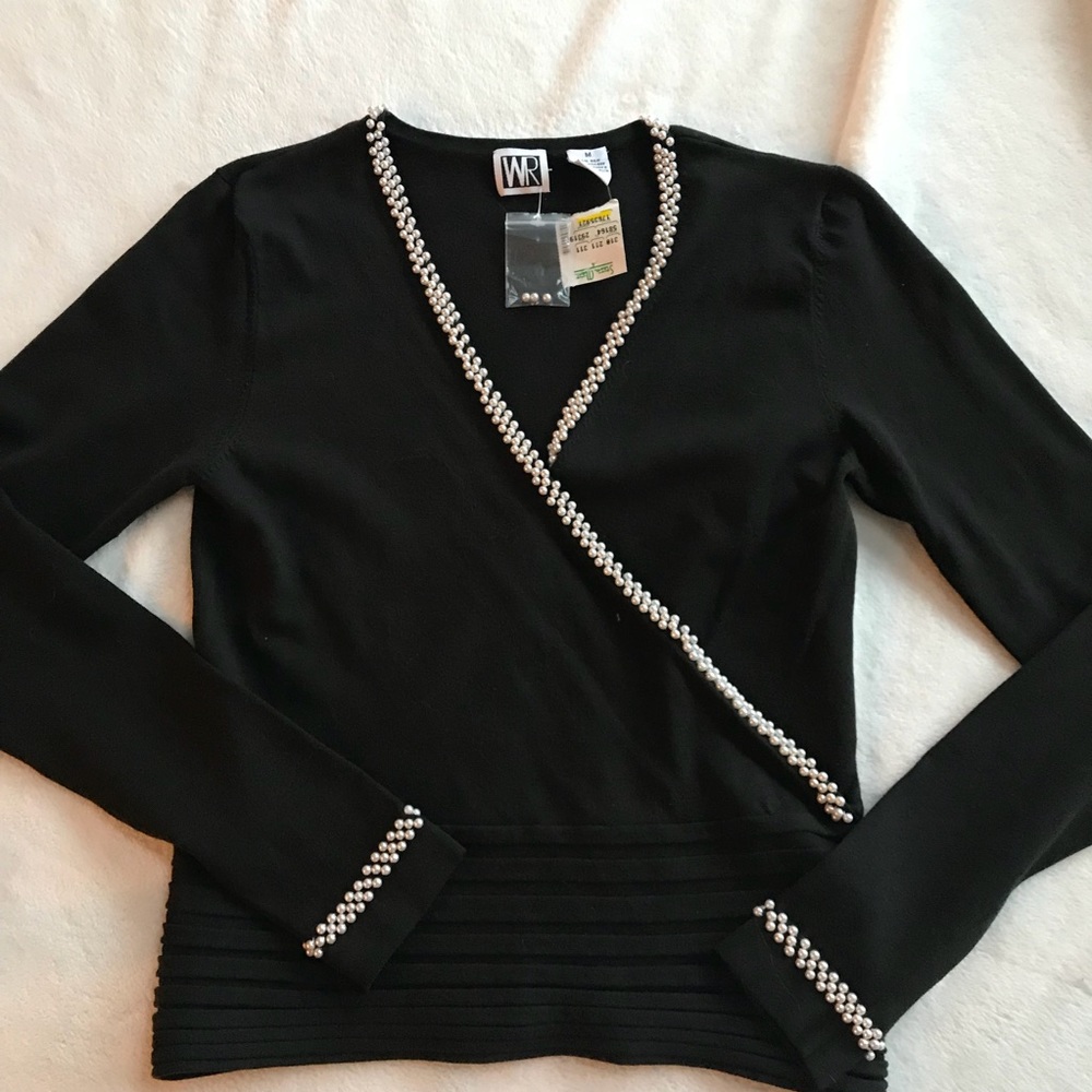 WR silk blend sweater with pearl trim NWT
