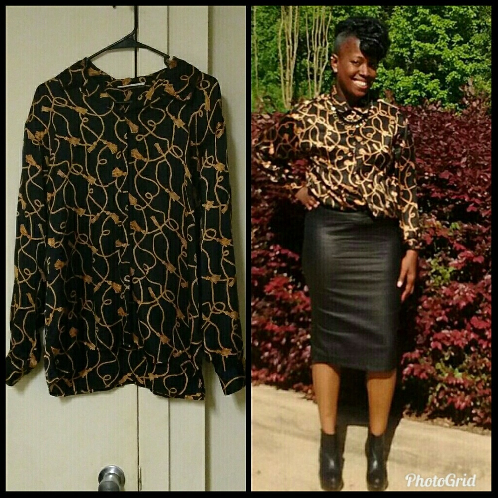 Black Satin material shirt.