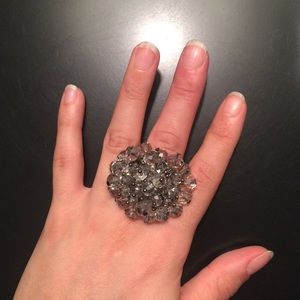 Large Silver and Gray Ring with Bead Detail
