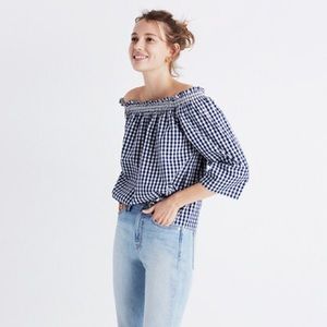 Madewell Smocked Gingham Off The shoulder top