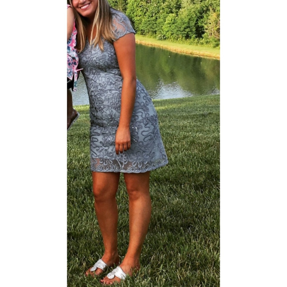 Slate blue stretchy sequin dress