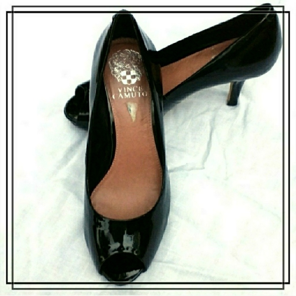 Vince Camuto Black Patent Peep Toe Heels
