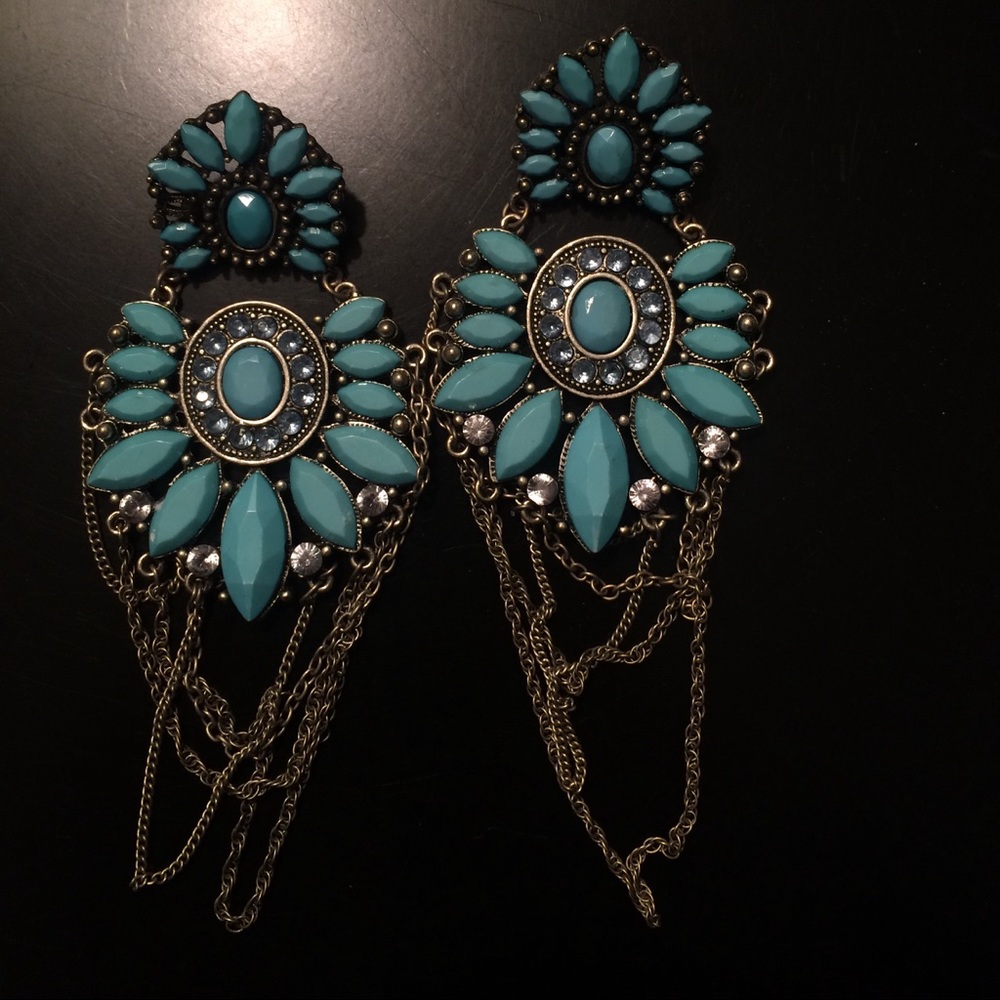 Large Blue and Silver Statement Earrings