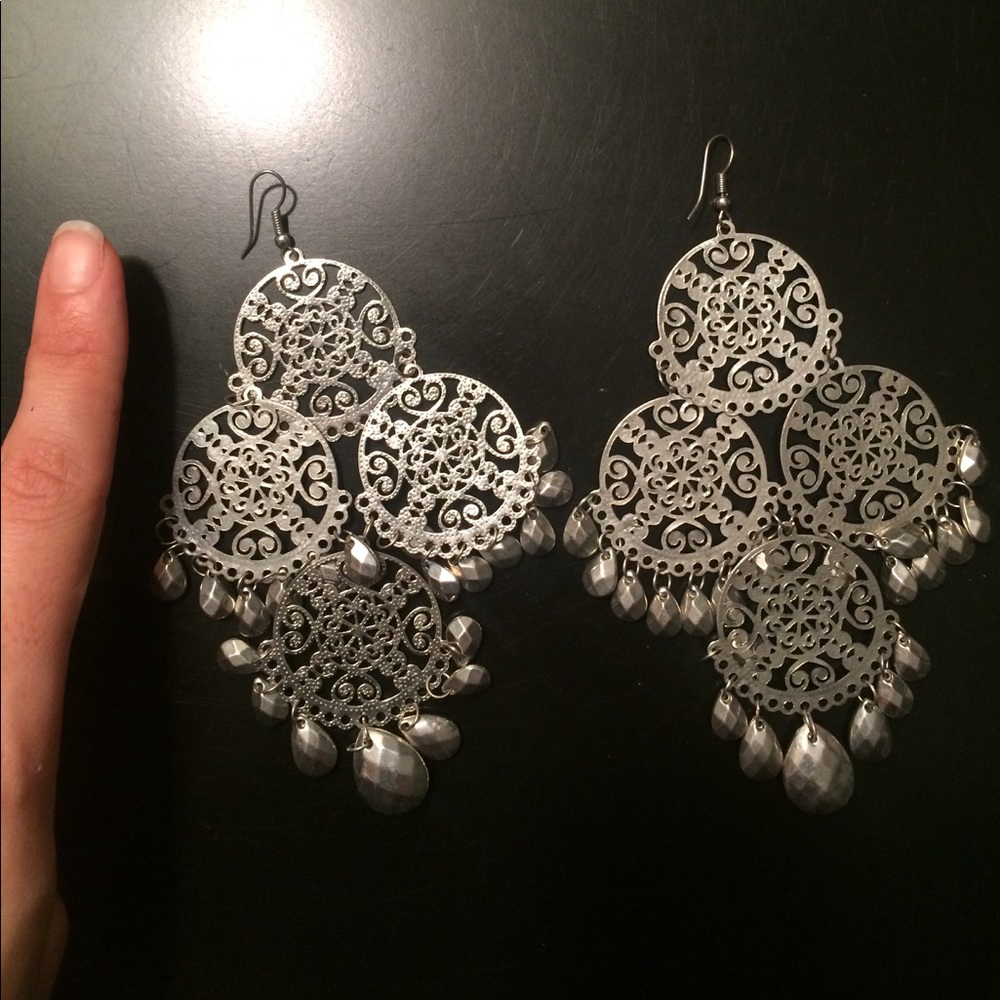 Large Silver Multi Round Earrings