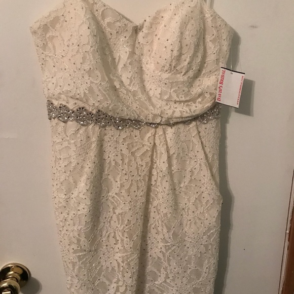 Ivory lace strapless mini dress - Picture 1 of 4