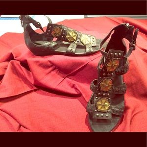 Gladiator Sandals with Gold Accents