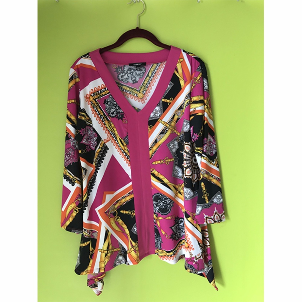 Elementz Long Sleeve Damask Belt Print Color Top L