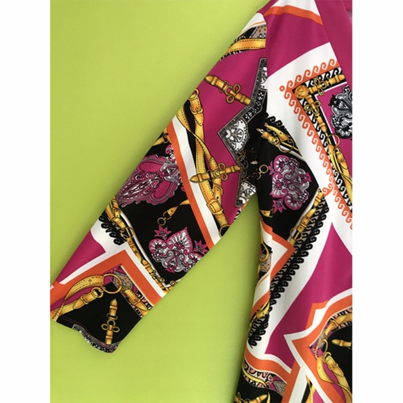 Elementz Long Sleeve Damask Belt Print Color Top L - Picture 3 of 7