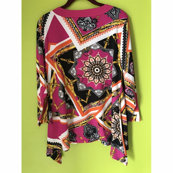 Elementz Long Sleeve Damask Belt Print Color Top L - Picture 2 of 7