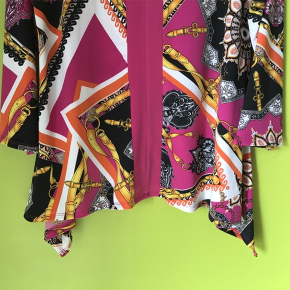 Elementz Long Sleeve Damask Belt Print Color Top L - Picture 5 of 7