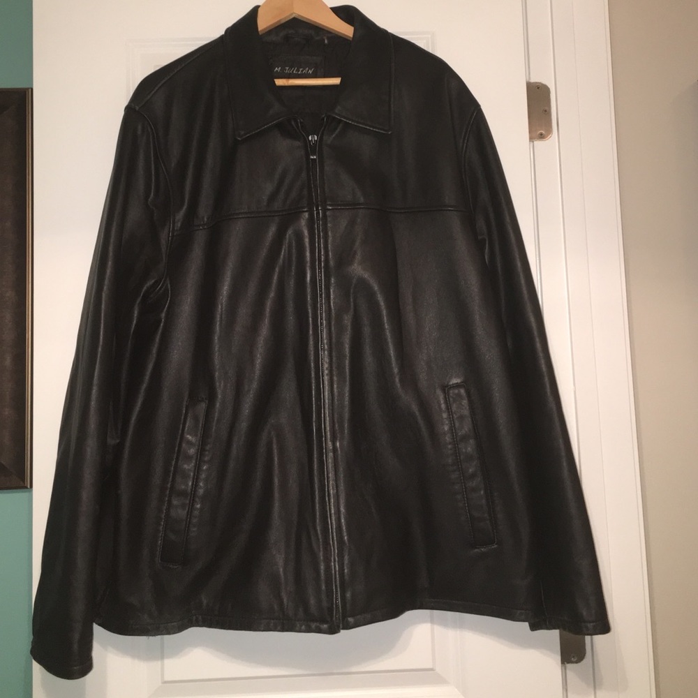 Vintage black genuine leather men’s coat XXL