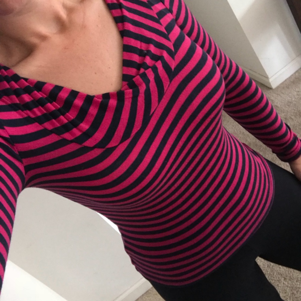 Black and Magenta long sleeve striped Shirt XS