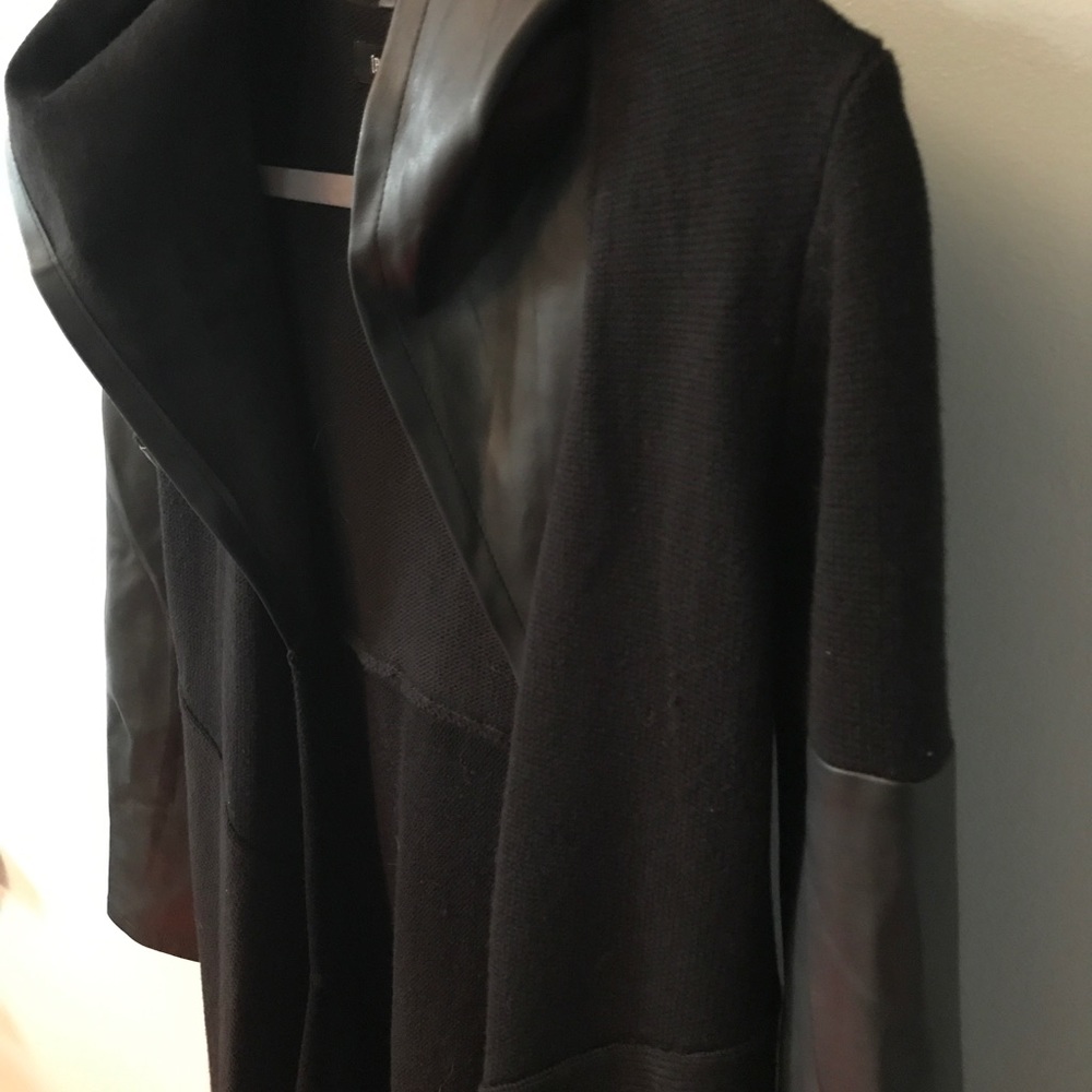 Longline black Faux Leather jacket w Hood