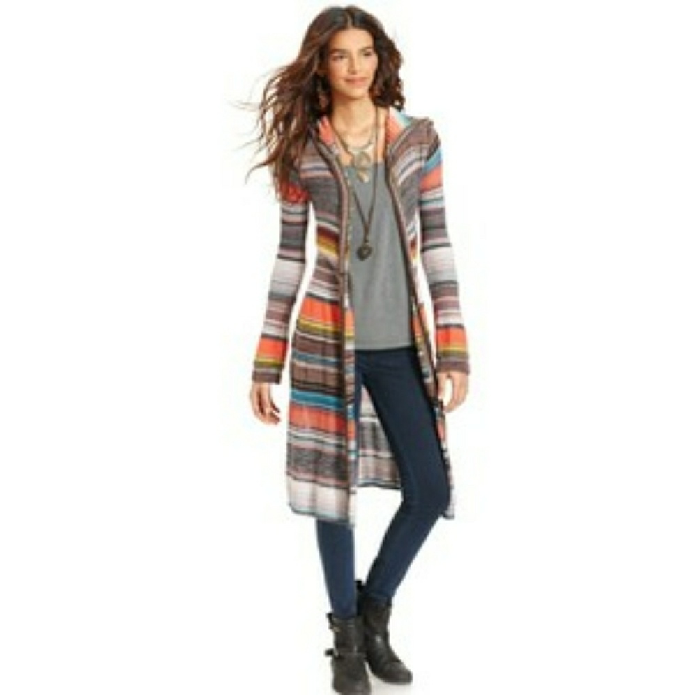 Free People Long Hoodie Striped Sweater