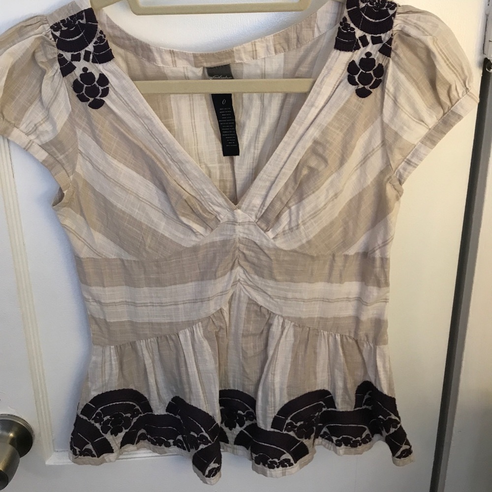 Lithe (Anthropologie) Embroidered Cap-sleeve Top