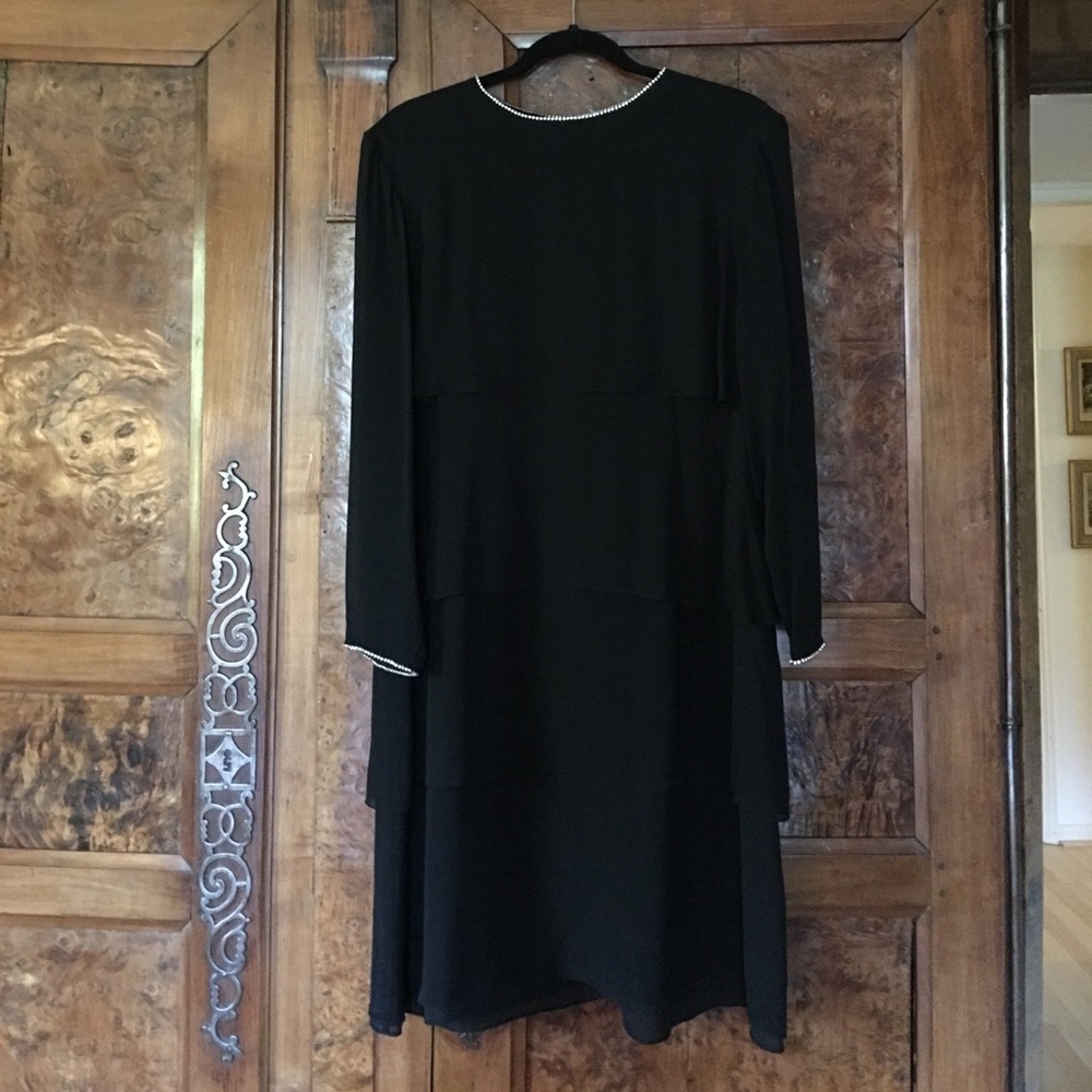 KAY UNGER Evening Black Silk Dress Sz 14 flawless