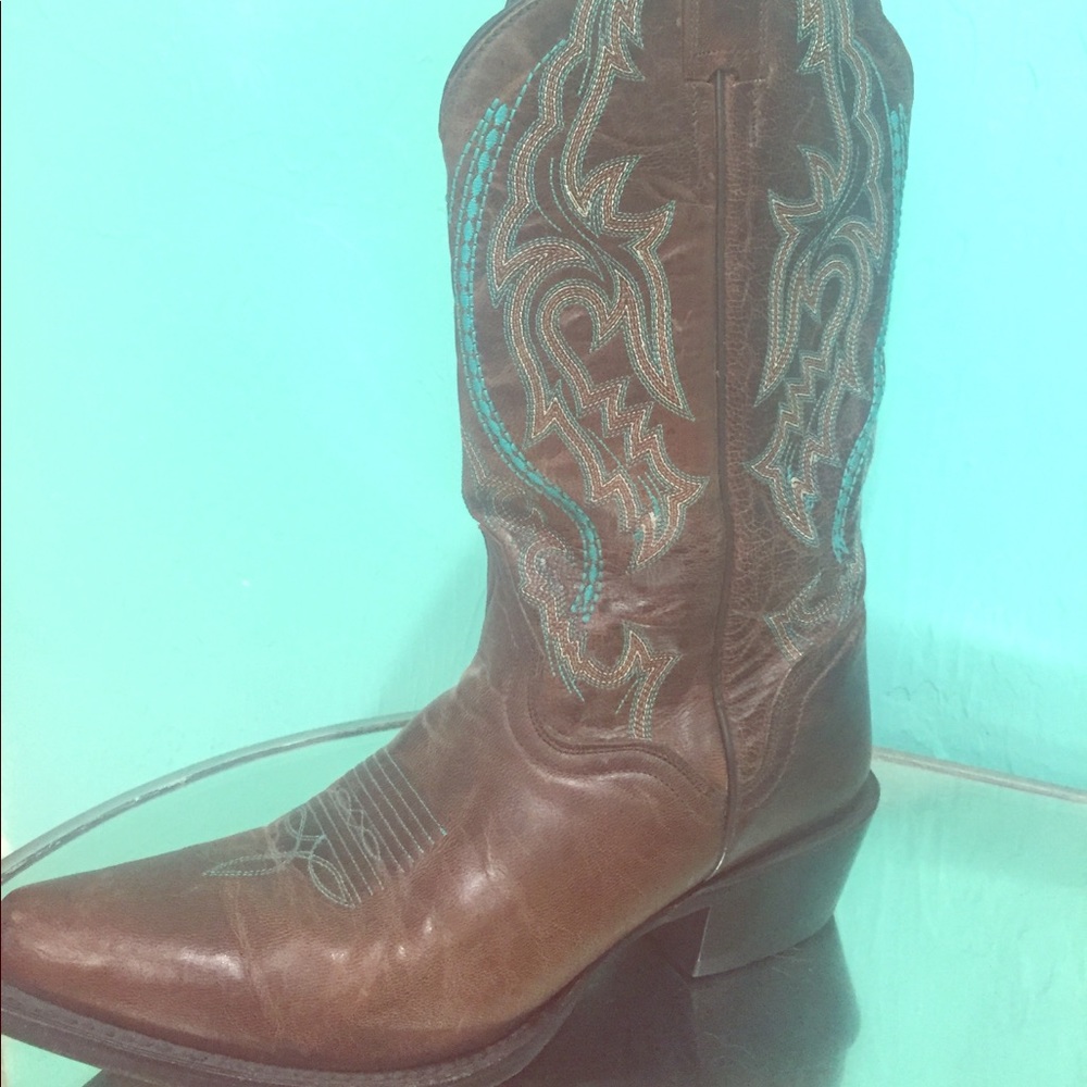 JB Dillon 8.5 Cowboy Boots! Turquoise &Brown! Goat
