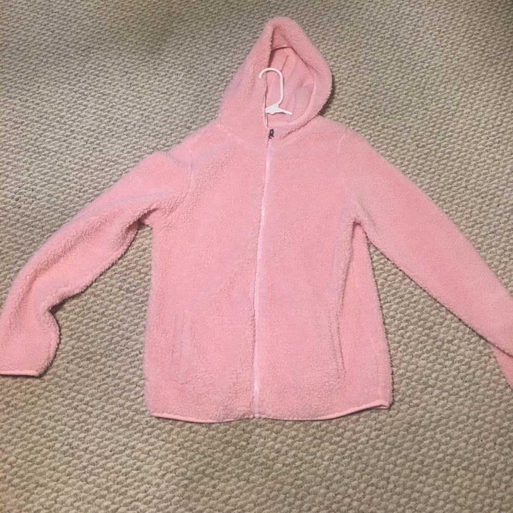 Fuzzy Pink Juniors Hooded Zip Sweatshirt