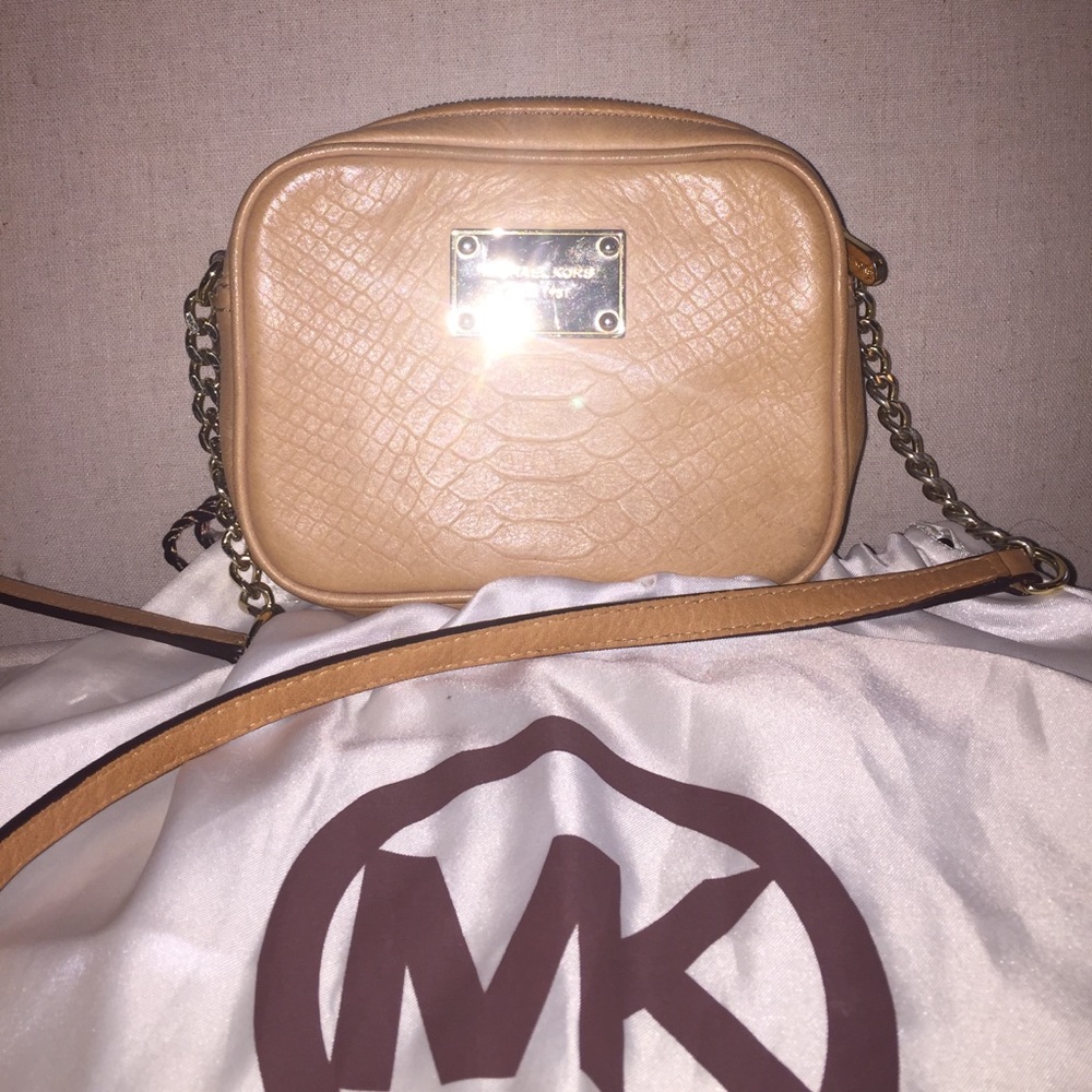 Michael Kors Beige Leather Snake Pattern Crossbody