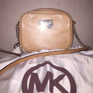 Michael Kors Beige Leather Snake Pattern Crossbody