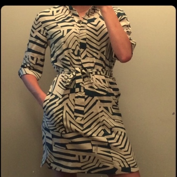 LOFT button up geometric dress - Picture 2 of 5