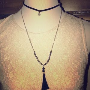 Lucky brand Navy silver tassel necklace! Trendy!!