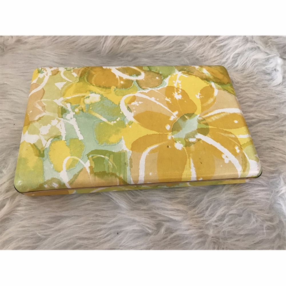Vintage MELE Yellow Green Floral Jewelery Storage