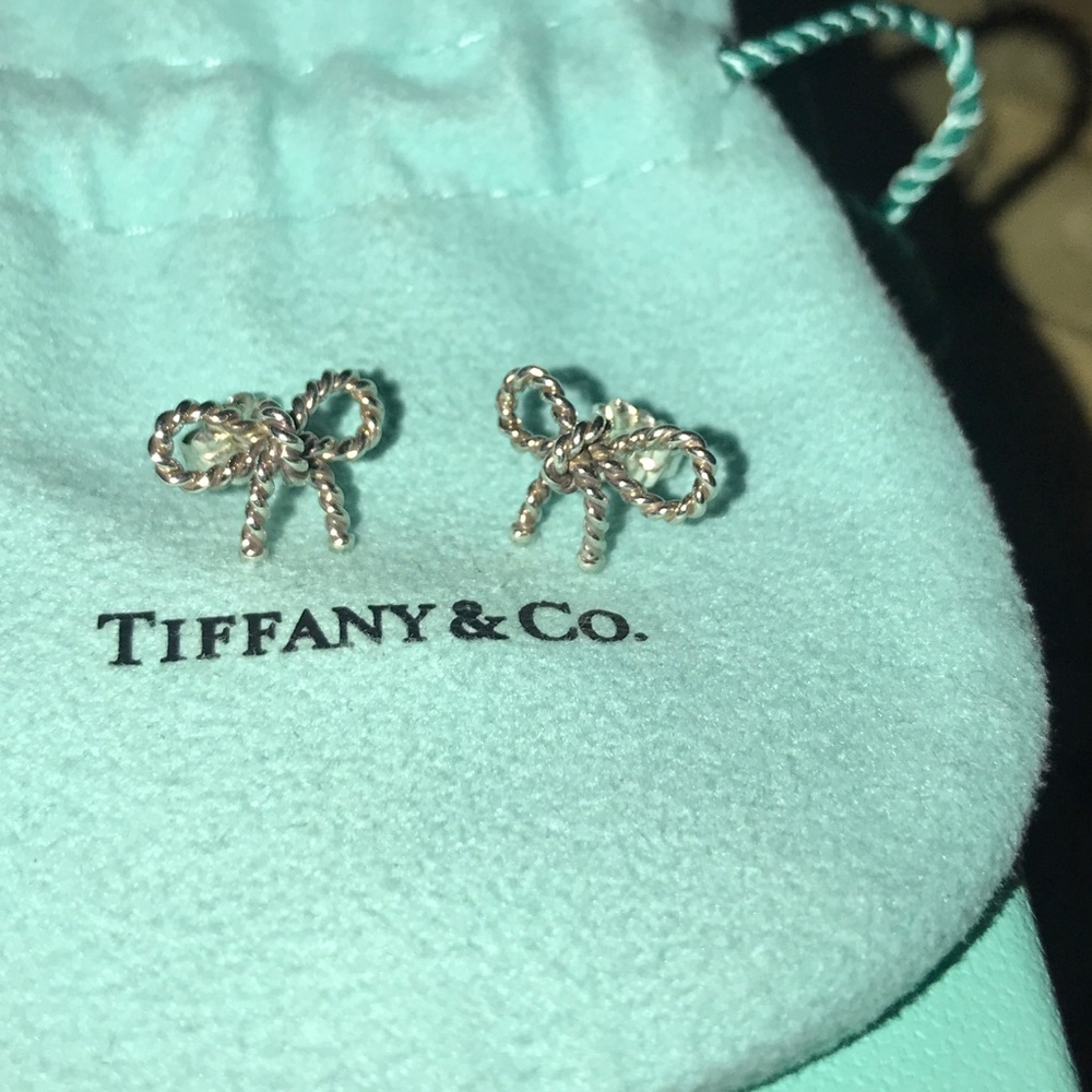 Authentic Tiffany bow sterling silver earrings