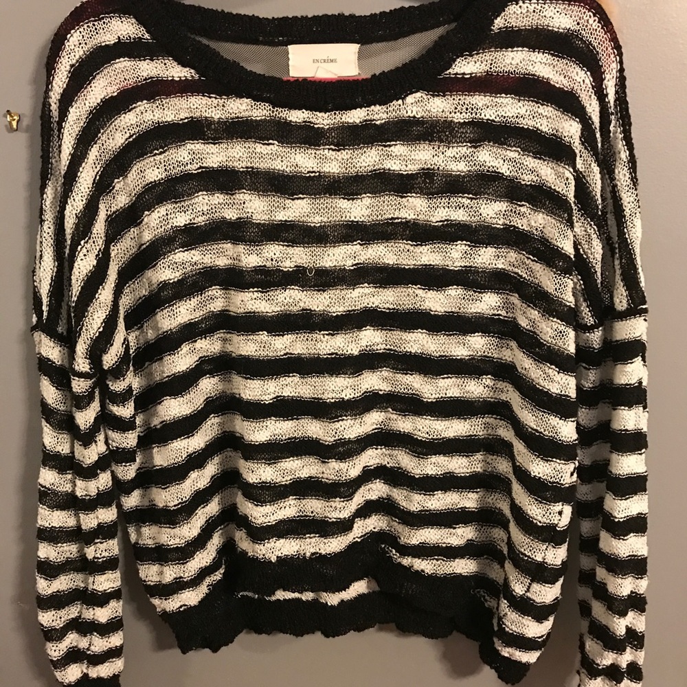 Cozy black and white striped sweater