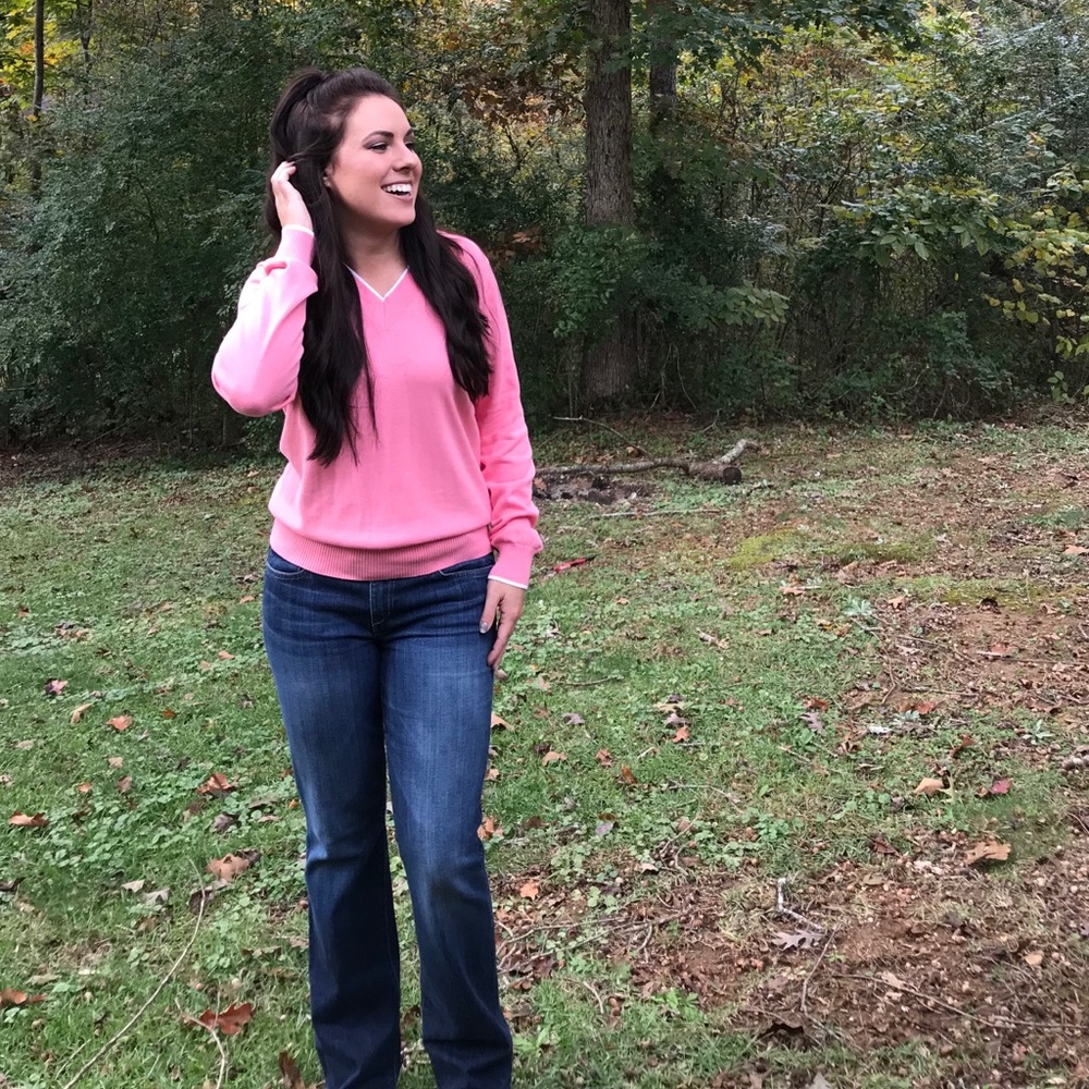 Brooks Brother’s Pink Sweater and Joes Jeans
