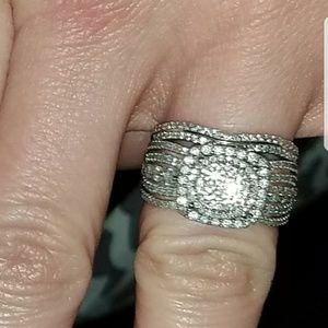 14K white gold wedding bands and engagement ring