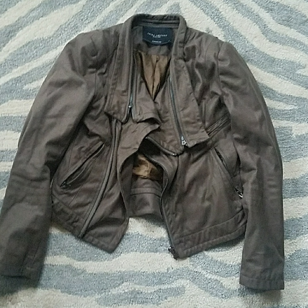 Akira Suede Like Moto Jacket Tan Brown Small