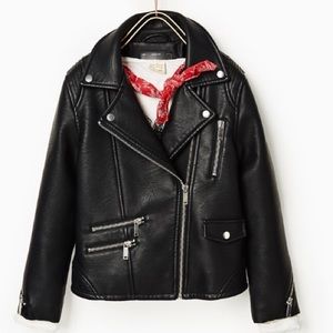 Zara Girls Faux Leather Jacket w/ Faux Fur Lining