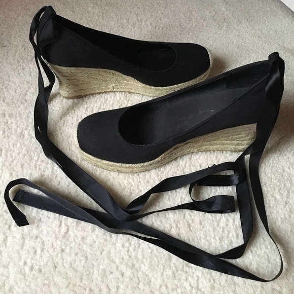Montego Bay Club Shoes - Ribbon tie black wedges